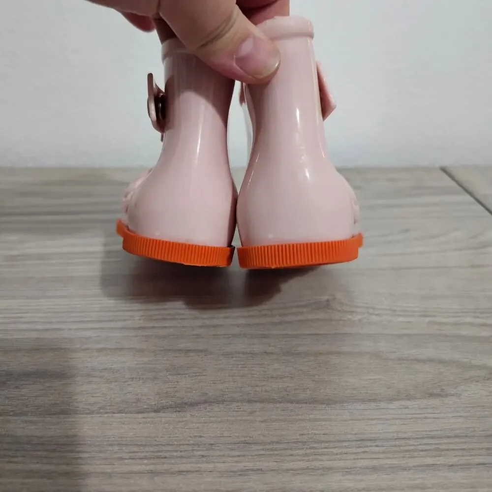 Mini Melissa Sugar Rain II Slip On Boot Pink Orange Duck Face Toddler USA 8